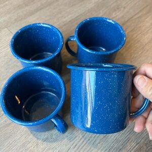 Coleman Blue Speckled Enamel Coated Metal Camping Mugs Set of 4 Cups